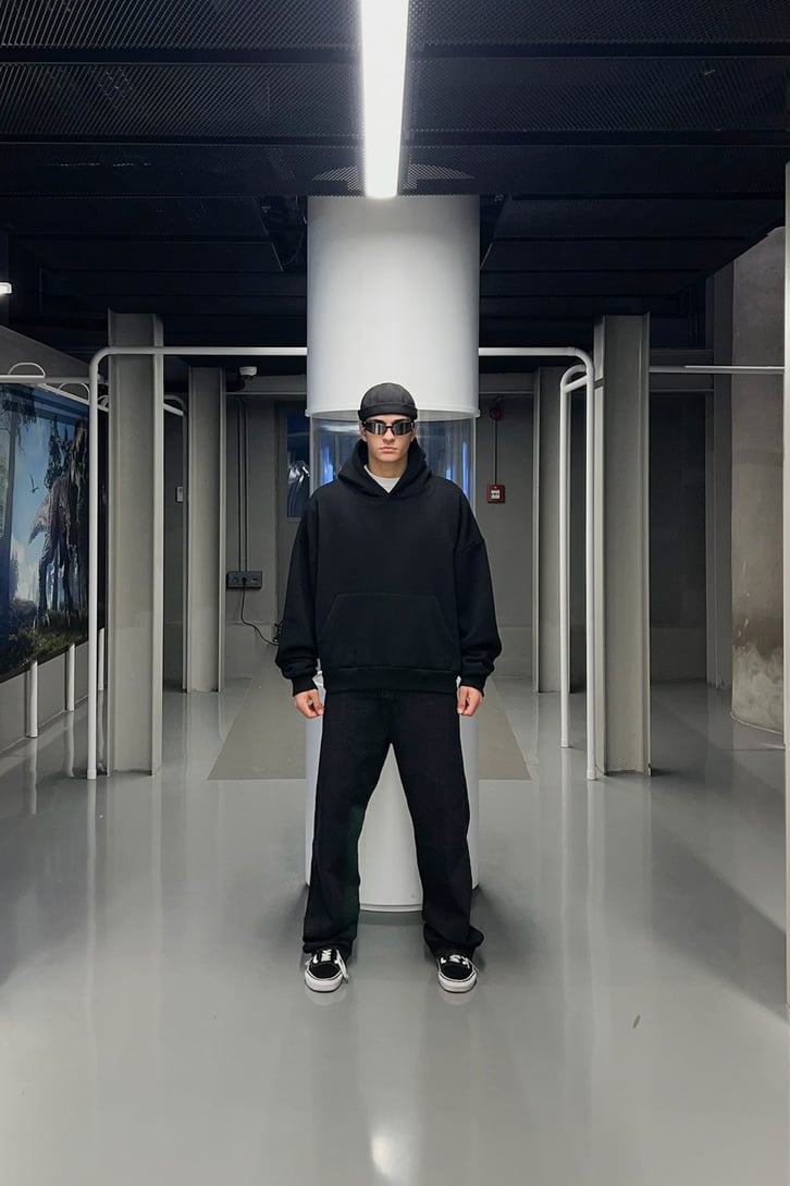 Flaw Atelier Basic Siyah İçi Pamuklu Hoodie