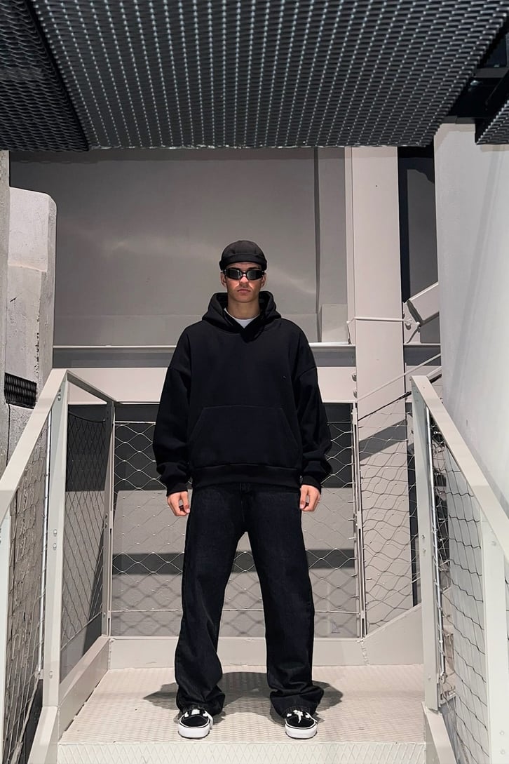 Flaw Atelier Basic Siyah İçi Pamuklu Hoodie