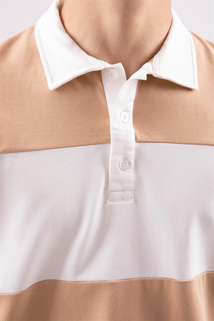 Flaw Atelier Çizgili Camel Polo Yaka Tshirt