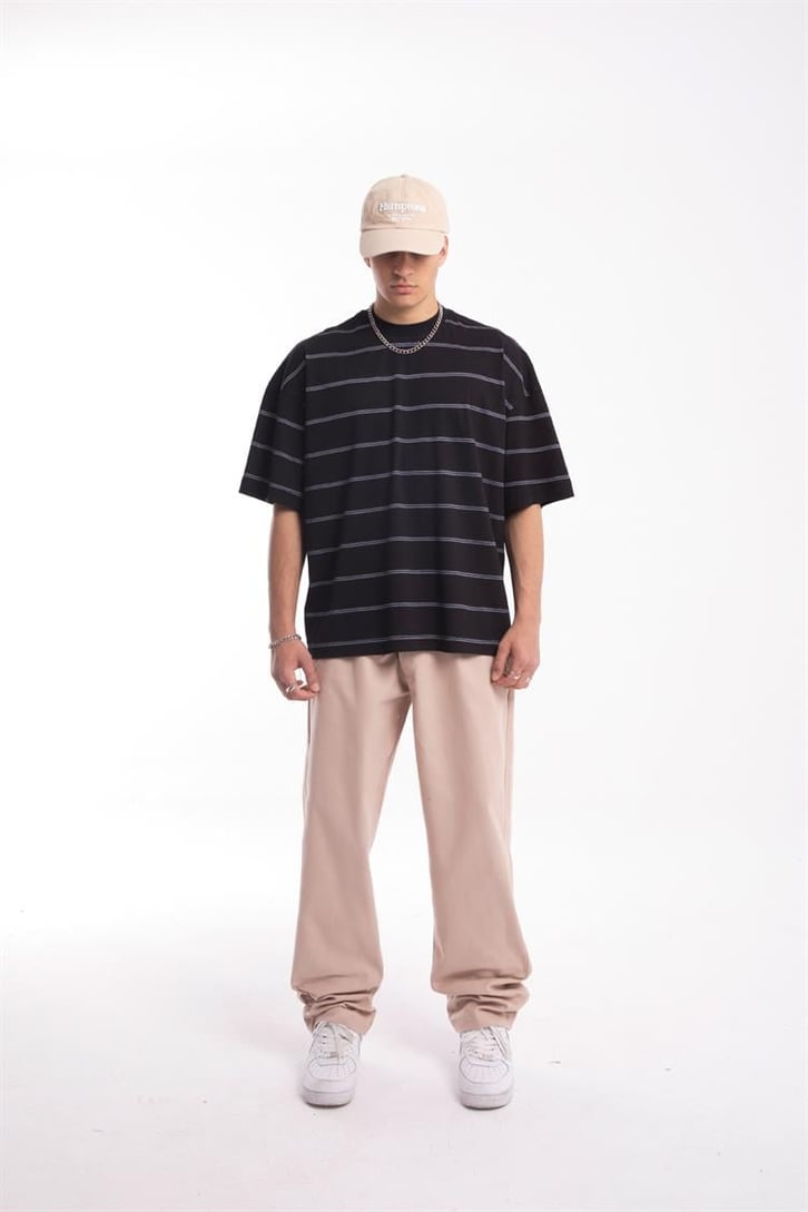 Flaw Atelier Çizgili Siyah Oversize Tshirt