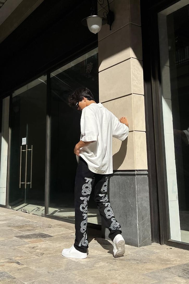 Flaw Atelier Cobra Baskılı Regular Siyah Fit Jean