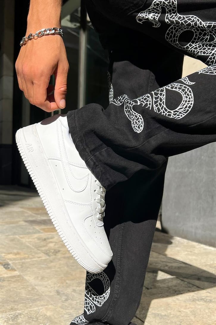 Flaw Atelier Cobra Baskılı Regular Siyah Fit Jean