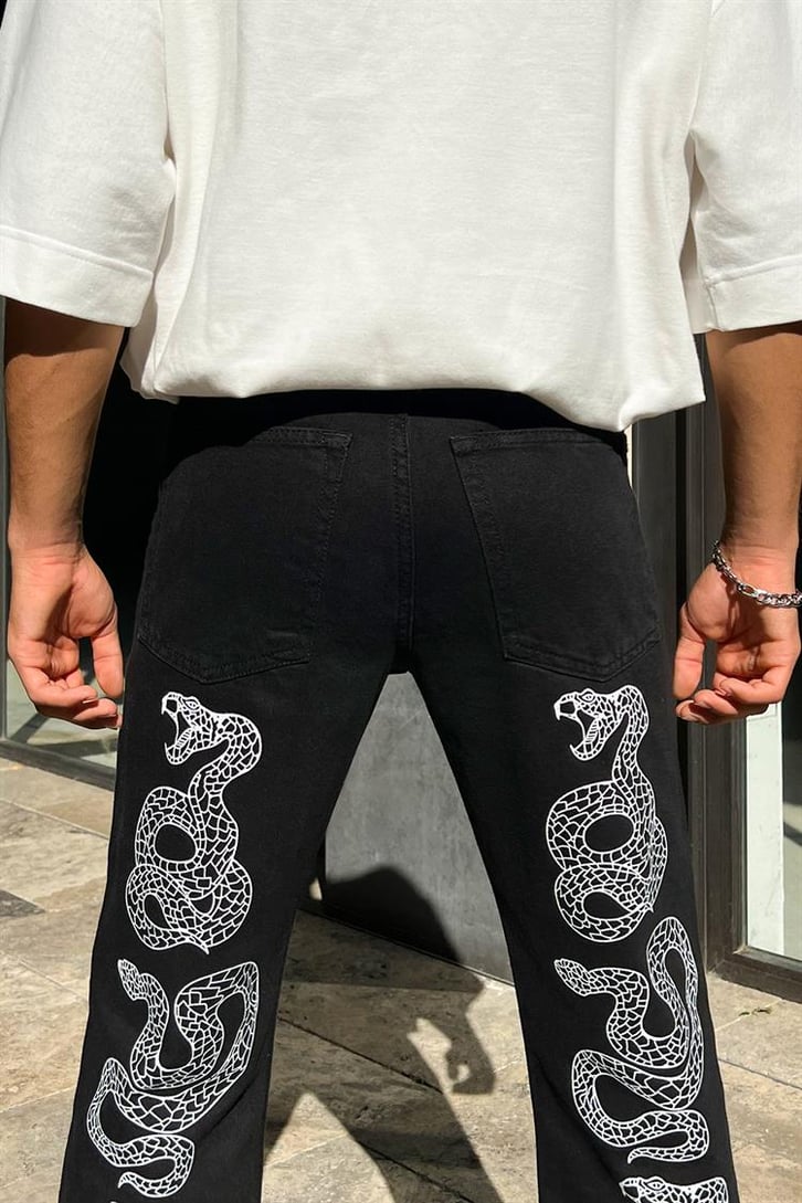 Flaw Atelier Cobra Baskılı Regular Siyah Fit Jean