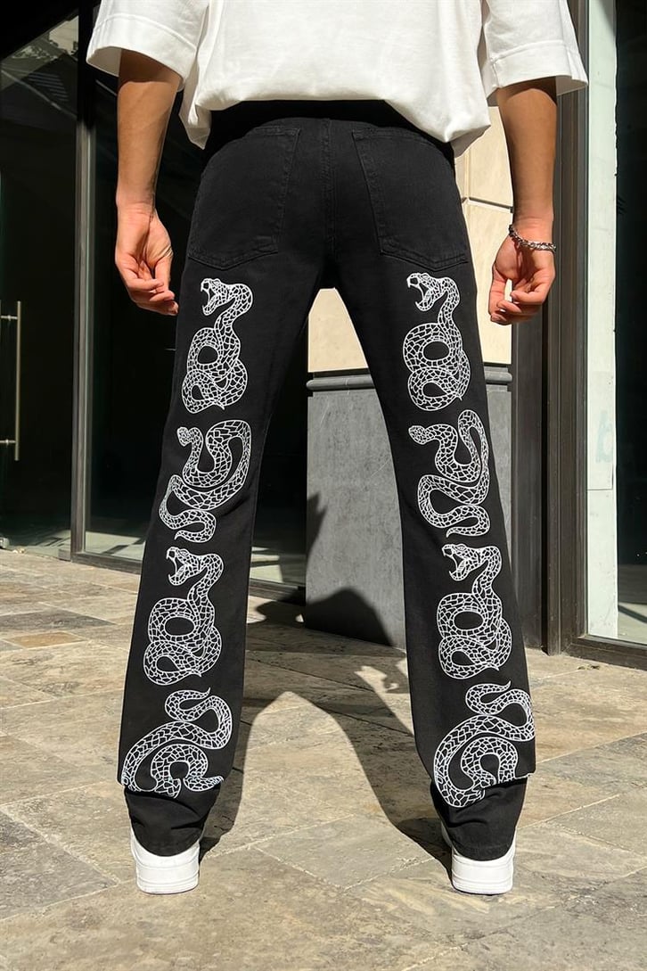Flaw Atelier Cobra Baskılı Regular Siyah Fit Jean