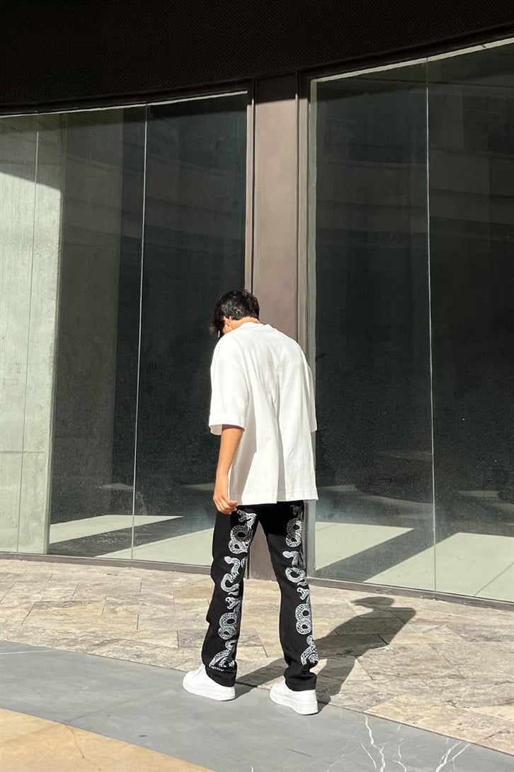 Flaw Atelier Cobra Baskılı Regular Siyah Fit Jean