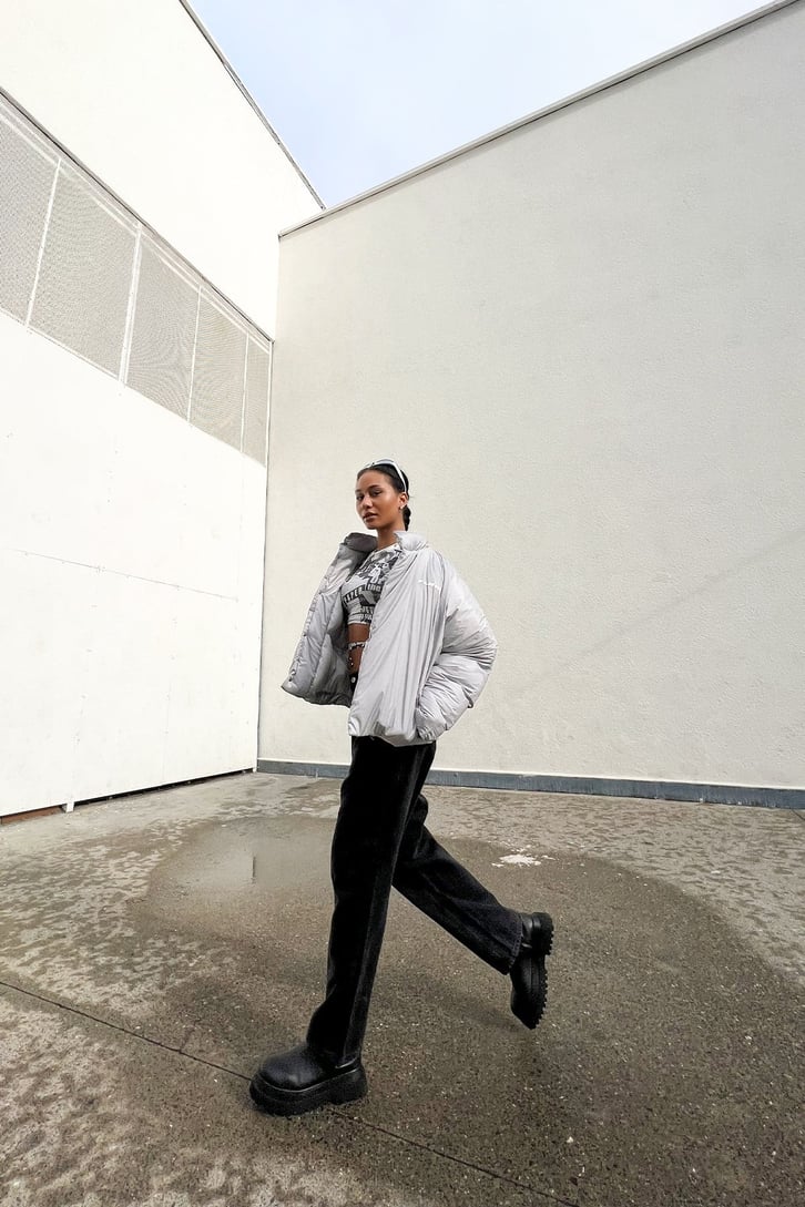 Flaw Atelier Dik Yaka Gri Puffer Mont