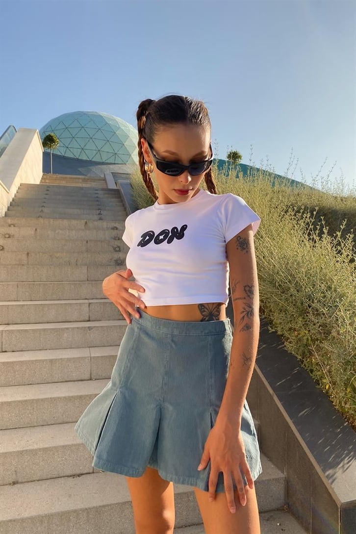 Flaw Atelier Don Baskılı Beyaz Crop