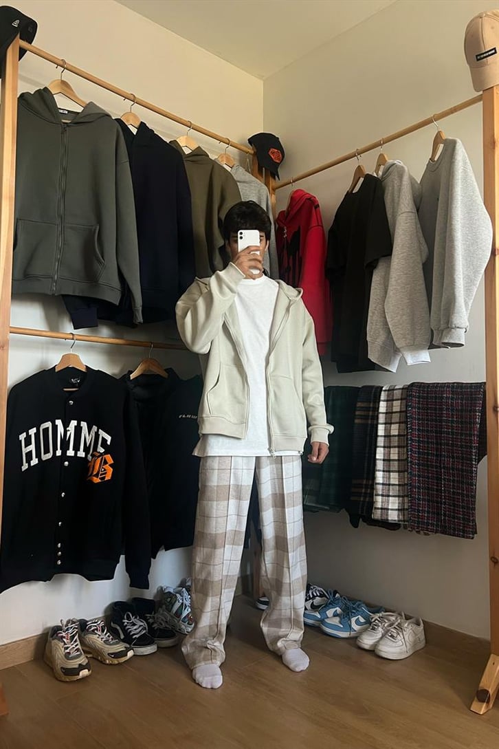 Flaw Atelier Ekose Kalın Kumaş Bej Pijama Eşofman