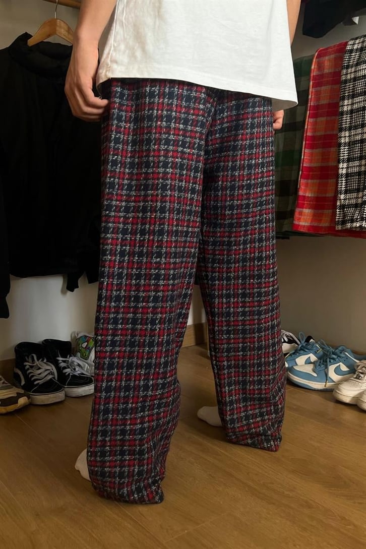 Flaw Atelier Ekose Kalın Kumaş Bordo Pijama Eşofman