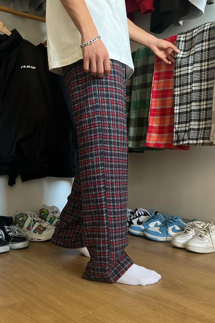 Flaw Atelier Ekose Kalın Kumaş Bordo Pijama Eşofman