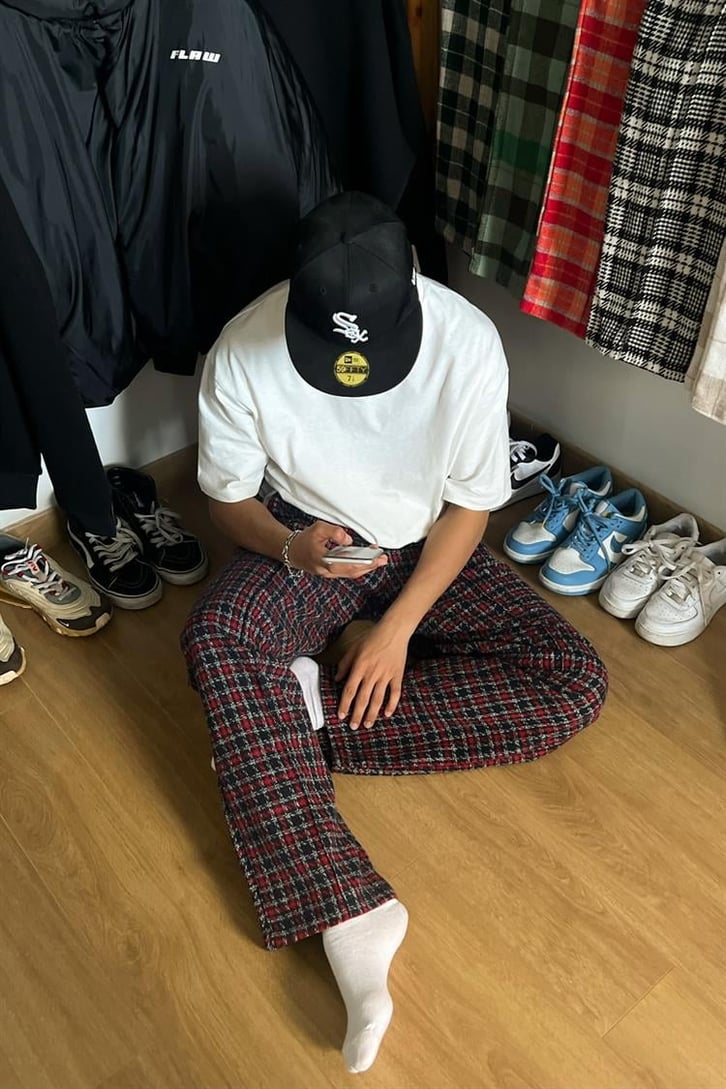 Flaw Atelier Ekose Kalın Kumaş Bordo Pijama Eşofman