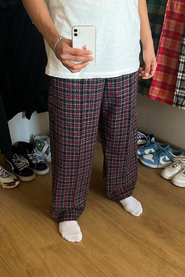Flaw Atelier Ekose Kalın Kumaş Bordo Pijama Eşofman