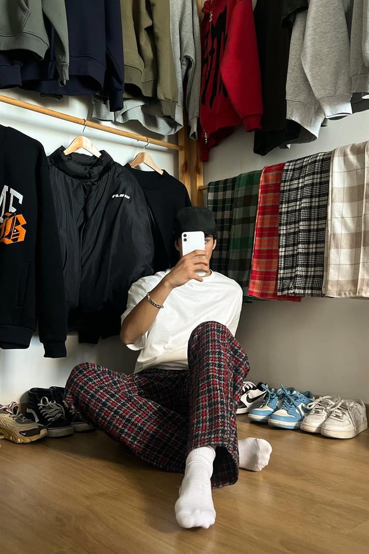 Flaw Atelier Ekose Kalın Kumaş Bordo Pijama Eşofman