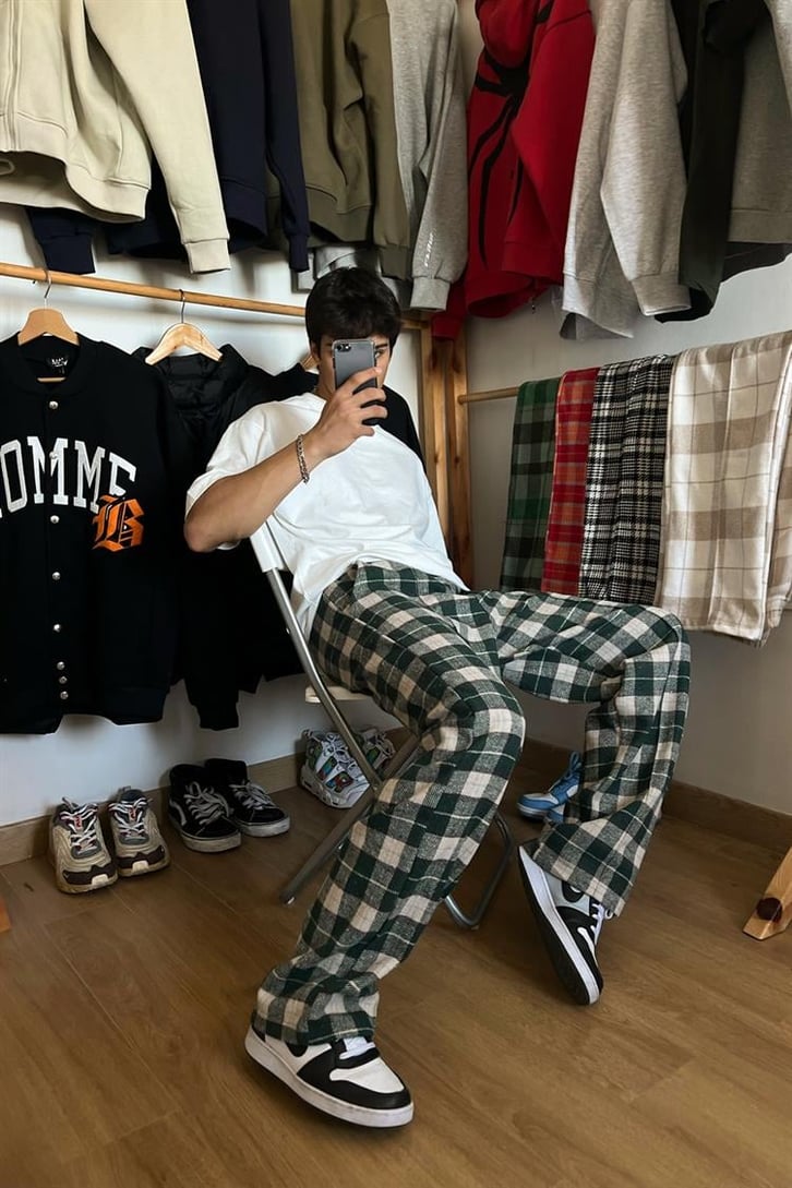 Flaw Atelier Ekose Kalın Kumaş Yeşil Pijama Eşofman
