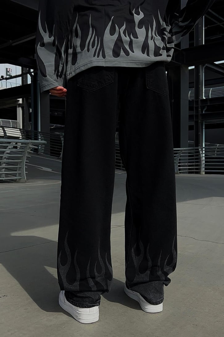 Flaw Atelier Flame Laser Siyah Baggy Jean