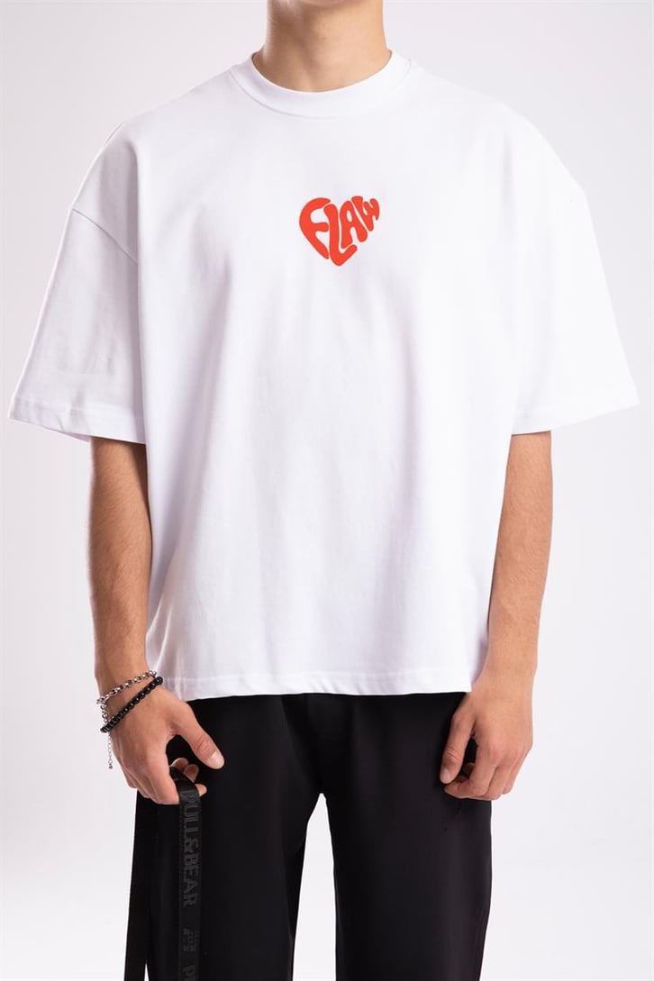 Flaw Atelier Flaw Heart Printed Beyaz Oversize Tişört