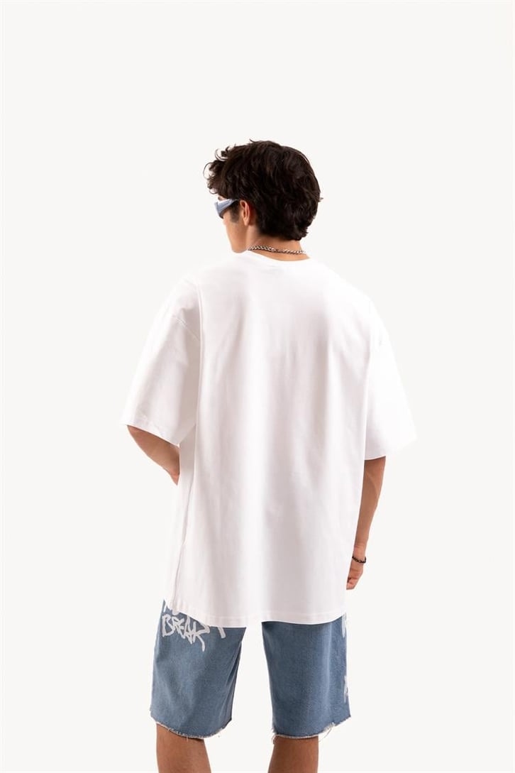Flaw Atelier Heart Hologram Puff Print Beyaz Oversize Tişört