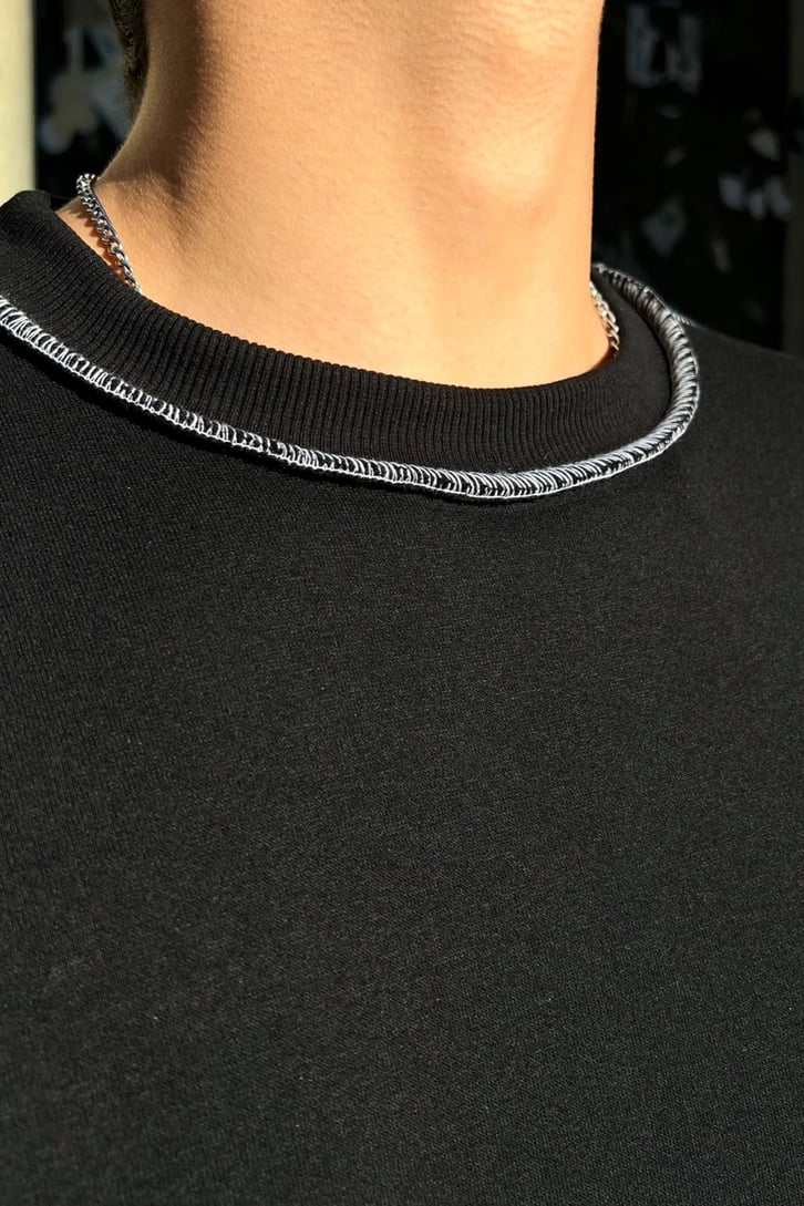 Flaw Atelier Kontrast Dikiş Siyah Oversize Sweatshirt
