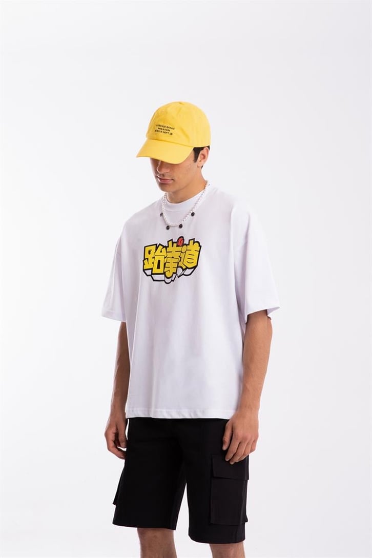 Flaw Atelier Korean Text Printed Beyaz Oversize Tshirt