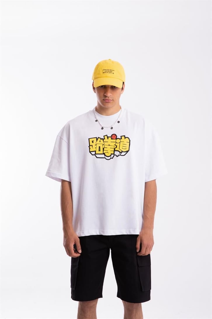 Flaw Atelier Korean Text Printed Beyaz Oversize Tshirt