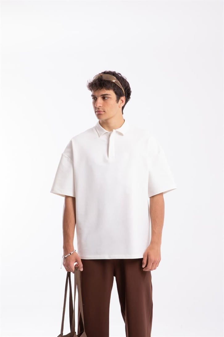 Flaw Atelier Logo Detaylı Ekru Polo Yaka Tshirt
