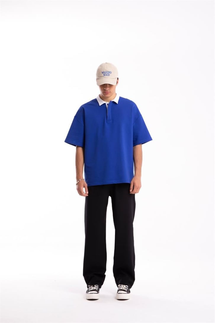 Flaw Atelier Logo Detaylı Saks Mavisi Polo Yaka Tshirt