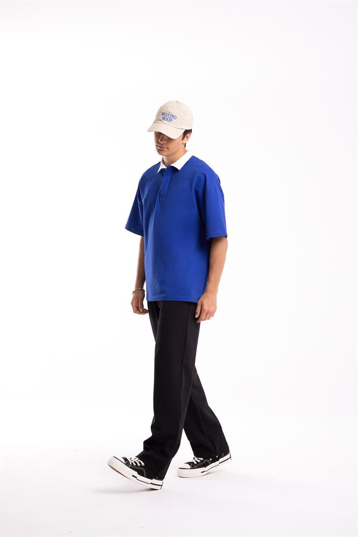 Flaw Atelier Logo Detaylı Saks Mavisi Polo Yaka Tshirt