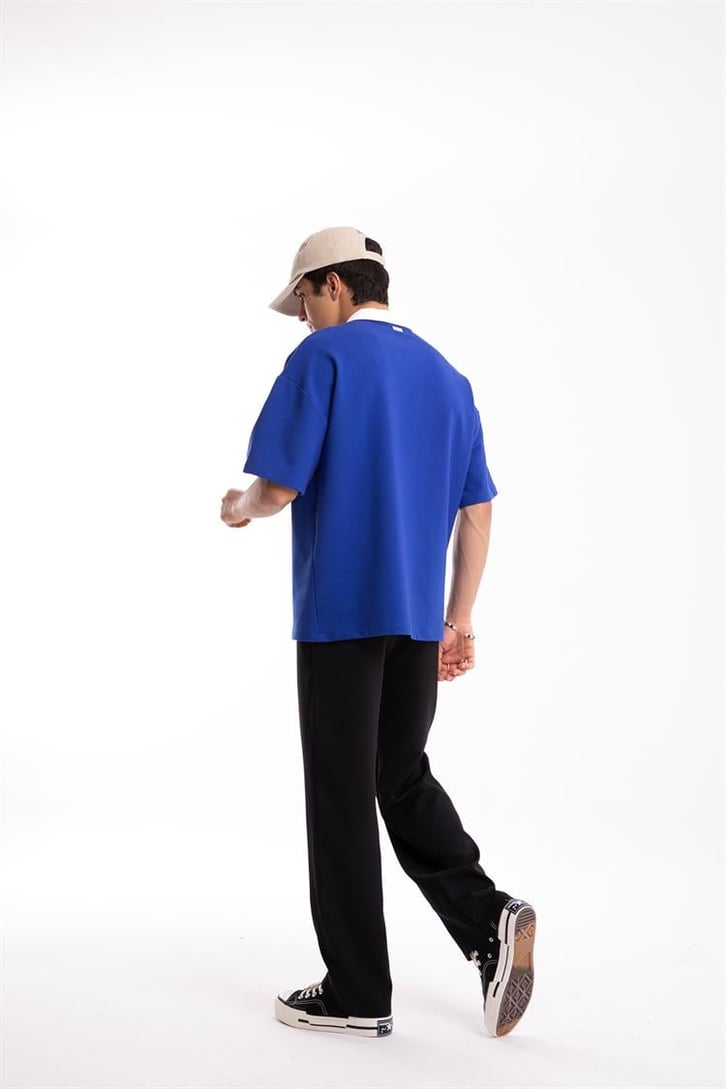 Flaw Atelier Logo Detaylı Saks Mavisi Polo Yaka Tshirt