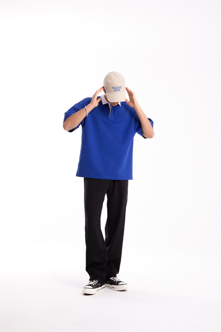 Flaw Atelier Logo Detaylı Saks Mavisi Polo Yaka Tshirt