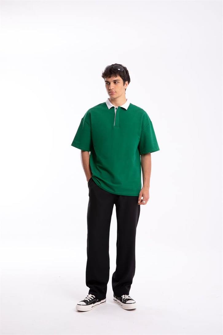 Flaw Atelier Logo Detaylı Yeşil Polo Yaka Tshirt