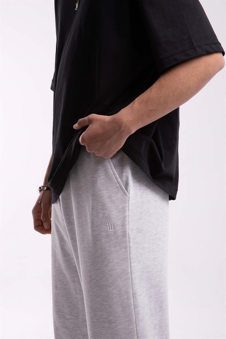 Flaw Atelier Logo Nakışlı Ayarlanabilir Paça Gri Melanj Eşofman Altı