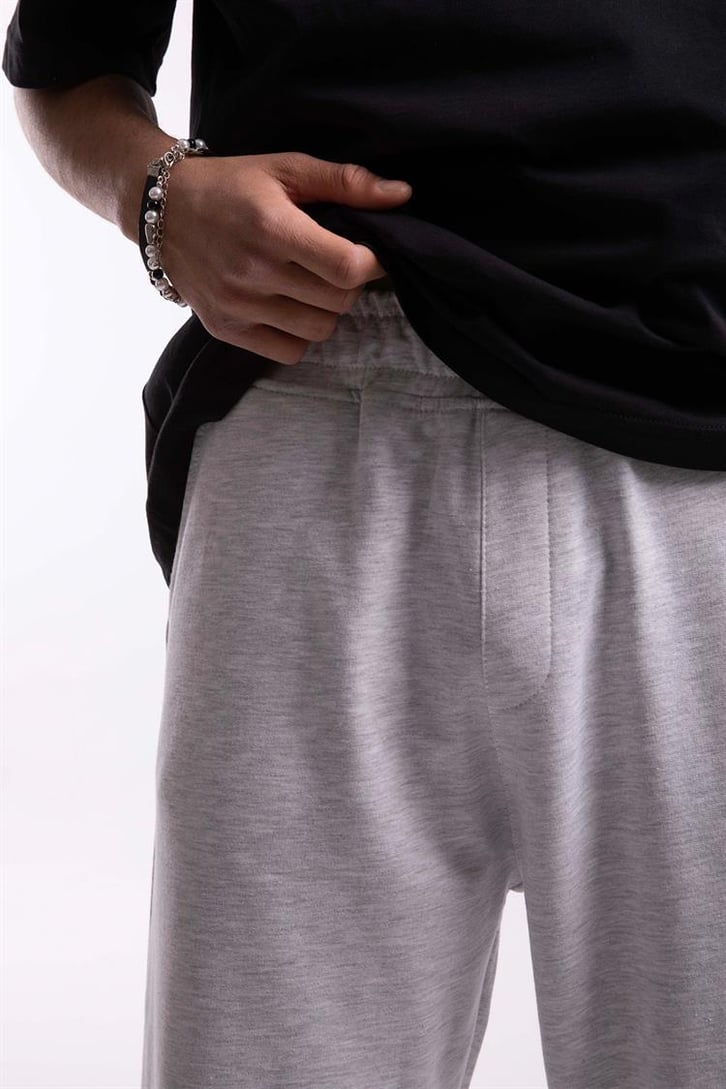 Flaw Atelier Logo Nakışlı Ayarlanabilir Paça Gri Melanj Eşofman Altı