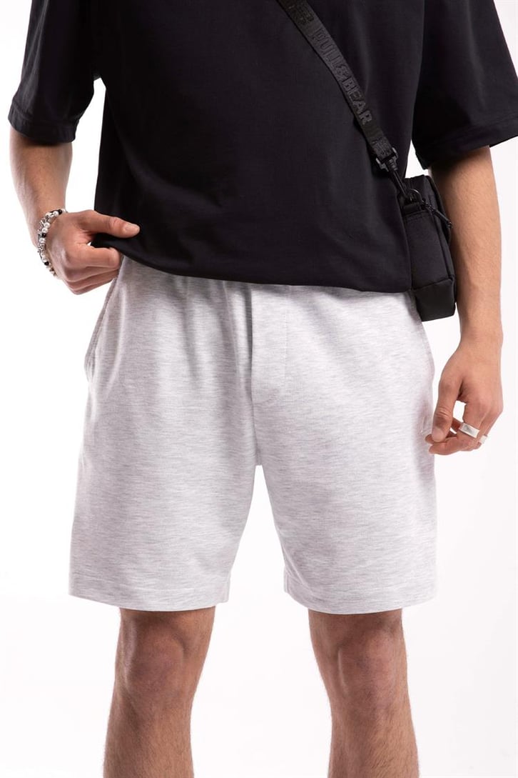 Flaw Atelier Logo Nakışlı Gri Melanj Şort