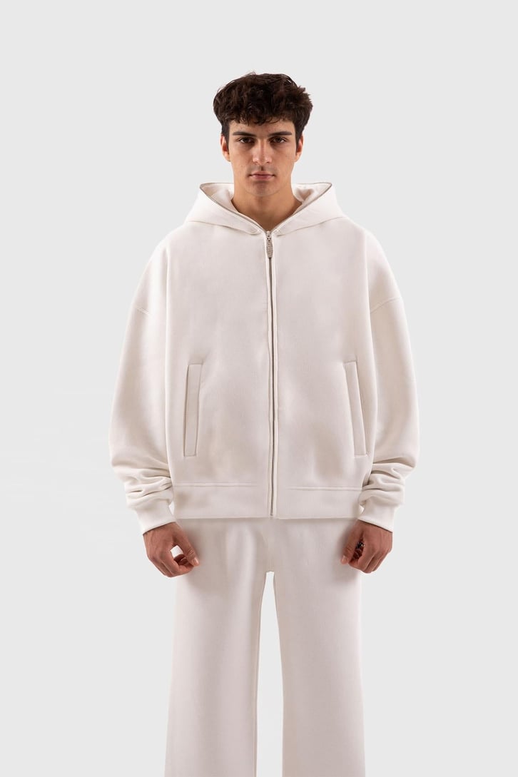 Flaw Atelier Oversize Basic Ekru Full Zip Hoodie