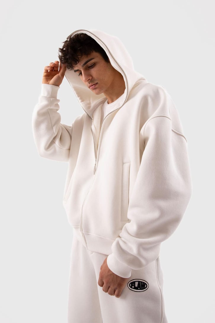 Flaw Atelier Oversize Basic Ekru Full Zip Hoodie