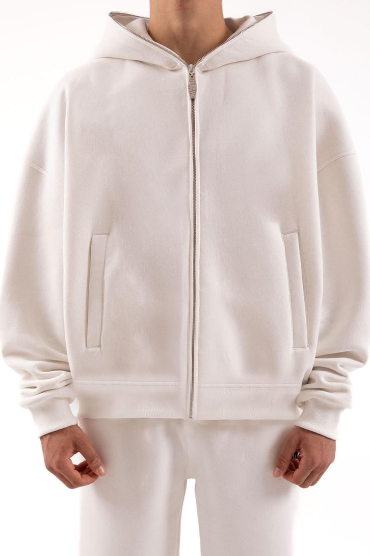 Flaw Atelier Oversize Basic Ekru Full Zip Hoodie