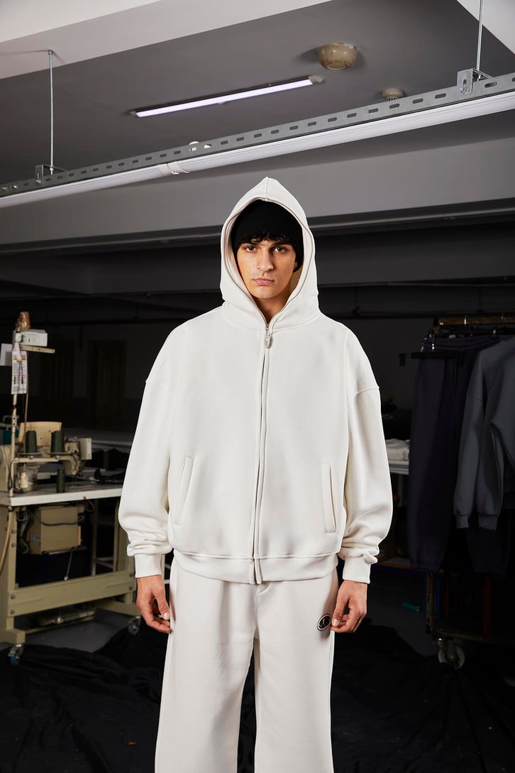 Flaw Atelier Oversize Basic Ekru Full Zip Hoodie