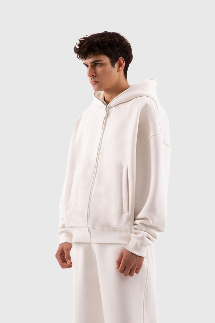 Flaw Atelier Oversize Basic Ekru Full Zip Hoodie