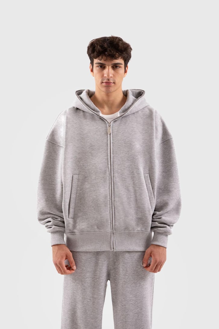 Flaw Atelier Oversize Basic Kar Melanj Full Zip Hoodie