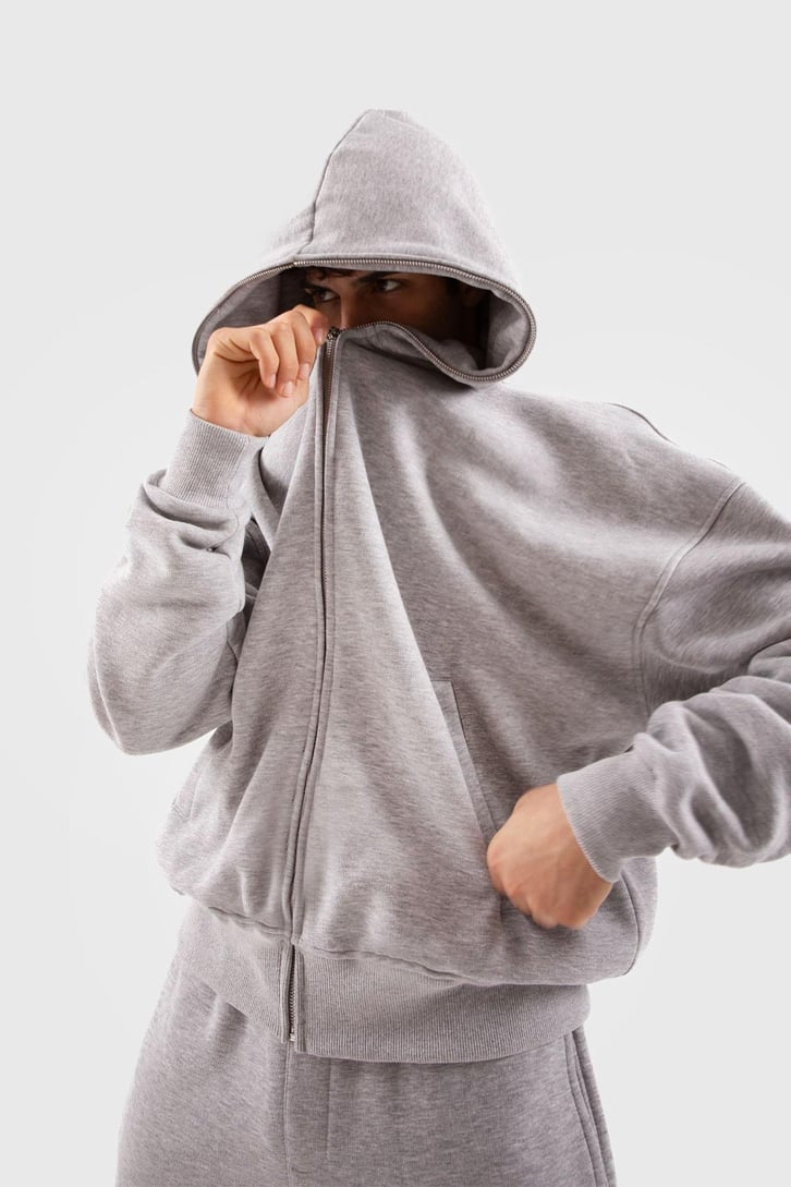 Flaw Atelier Oversize Basic Kar Melanj Full Zip Hoodie