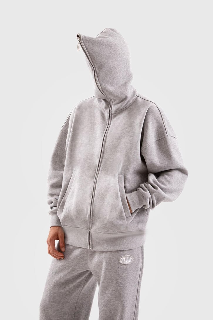 Flaw Atelier Oversize Basic Kar Melanj Full Zip Hoodie