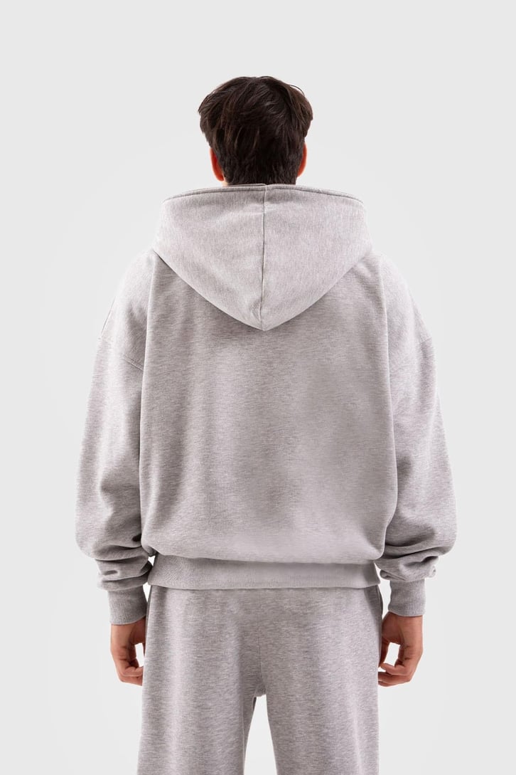 Flaw Atelier Oversize Basic Kar Melanj Full Zip Hoodie