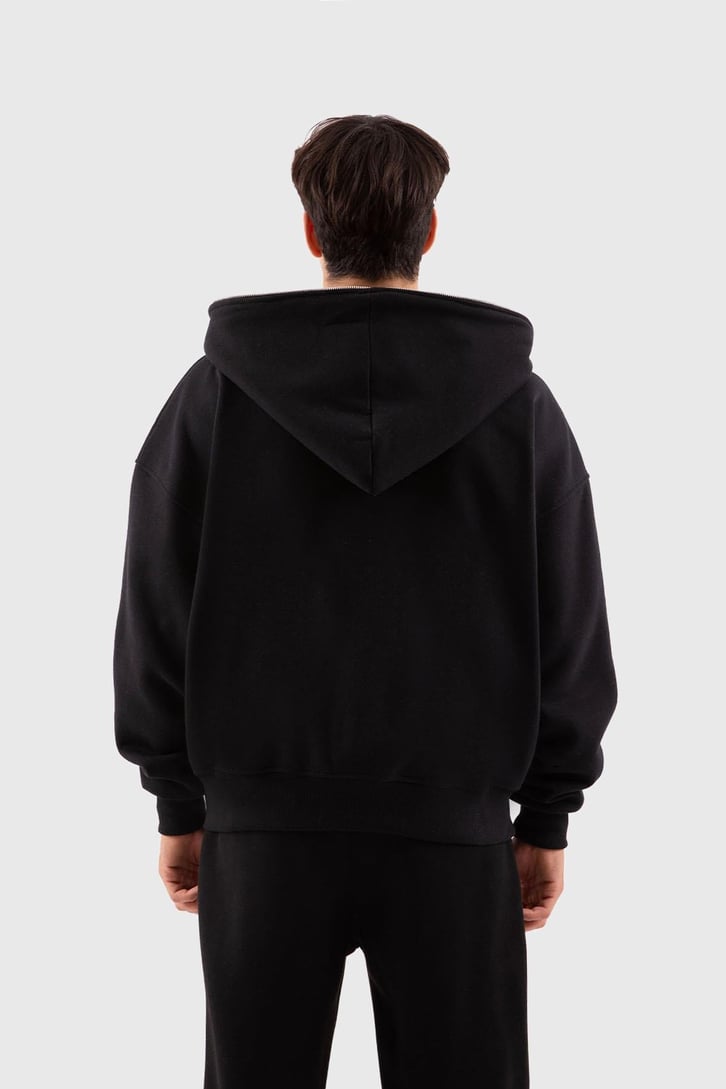 Flaw Atelier Oversize Basic Siyah Full Zip Hoodie