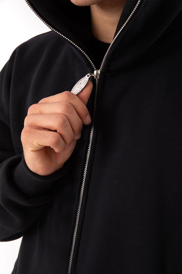 Flaw Atelier Oversize Basic Siyah Full Zip Hoodie