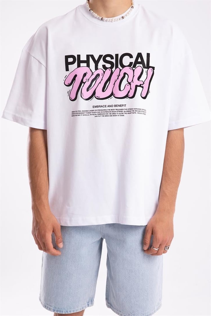 Flaw Atelier Physical Touch Printed Beyaz Oversize Tshirt