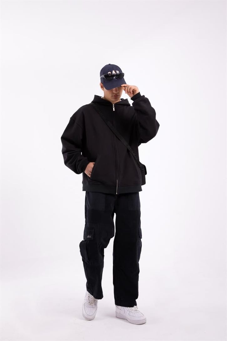 Flaw Atelier Premium Basic Antrasit Oversize Zip Hoodie