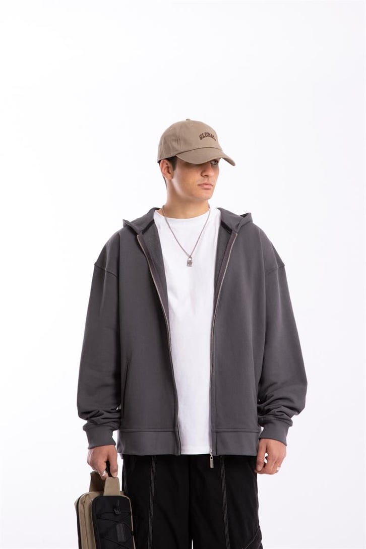 Flaw Atelier Premium Basic Füme Oversize Zip Hoodie