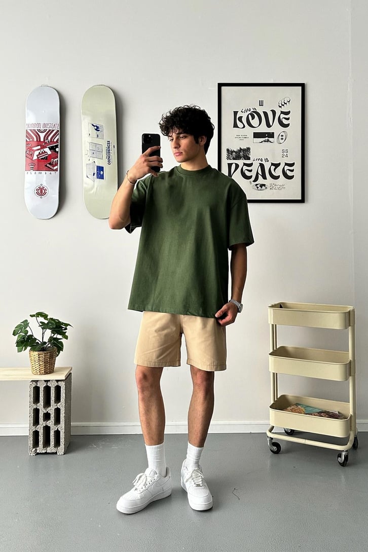Flaw Atelier Premium Haki Basic Oversize Tişört