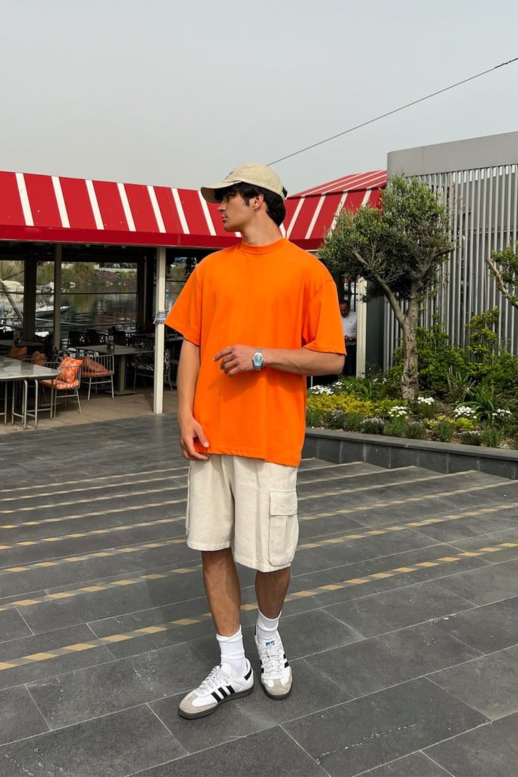 Flaw Atelier Premium Turuncu Basic Oversize Tshirt