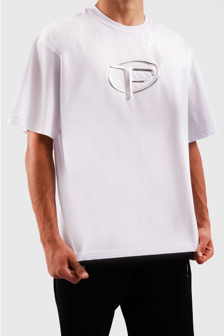 Flaw Atelier Puf Hologram F Print Beyaz Relax Tişört